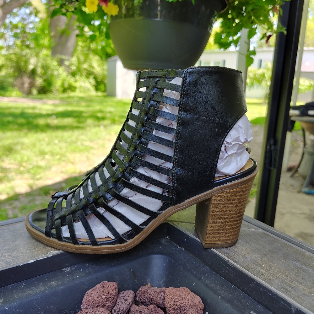 Black and Brown Heeled Boots with Chunky Sole